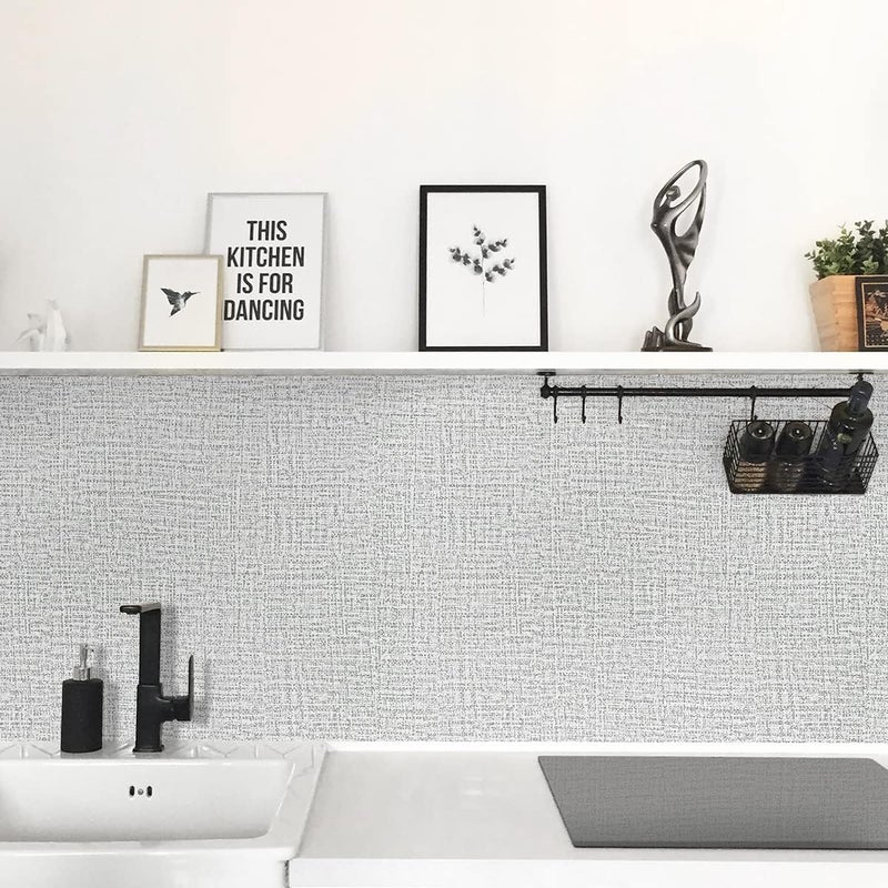 lenify Grey Wallpaper Grasscloth Peel and Stick Wallpaper 17.7inchx196.8inch Textured Peel and Stick Grasscloth Removable Grey Contact Paper for Cabinets Self Adhesive Removable Wall Paper Vinyl - Image 3